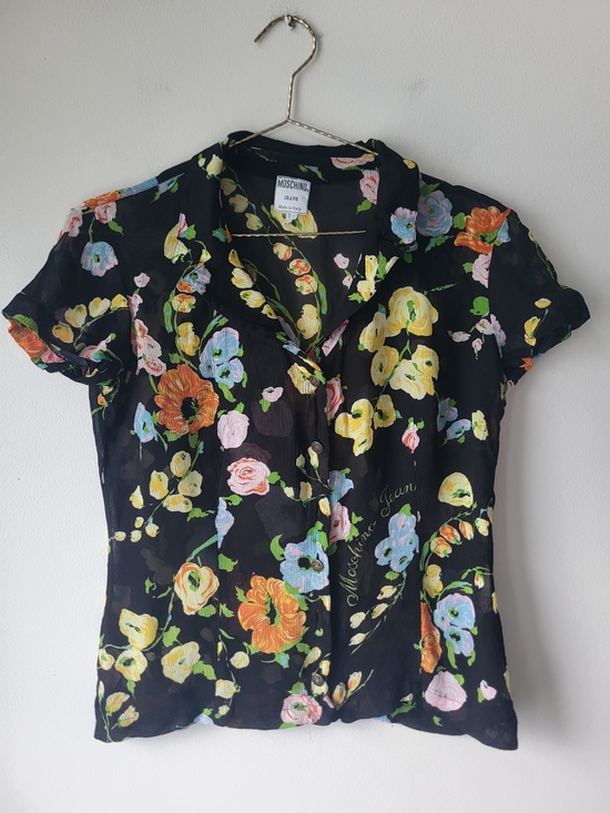 Moschino Tops - Moschino Black Floral Wilder Kind Short-Sleeve Sheer Airy Blouse